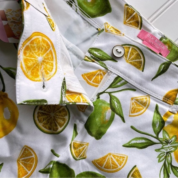 Isaac Mizrahi Lemon Lime Scattered Print Tailored Short Yellow Green Size 6 - Picture 5 of 8